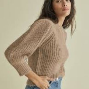 Reformation Moneta Puff Sleeve Sweater 100% Baby Alpaca Size Small Light Brown